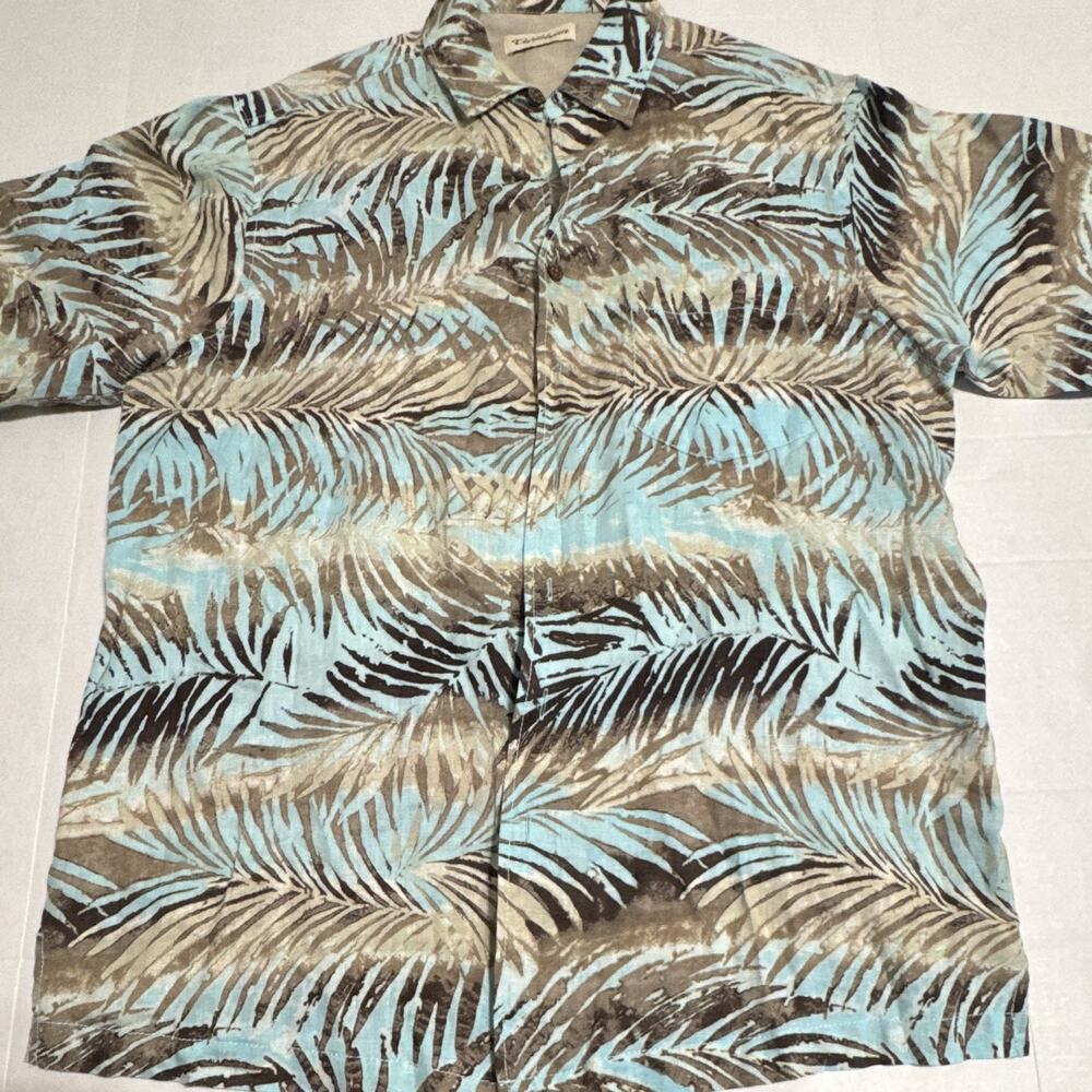 Caribbean Men's Tropical Short Sleeve Button-Up Shirt Blue Brown Beige